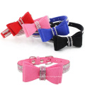 Bling Rhinestone Puppy Cat Collars Adjustable Leather Dog Collar Bowknot Kitten Collar